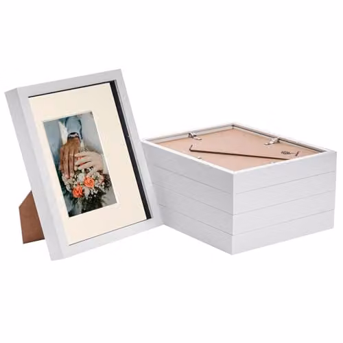 Nicola Spring Pack of 5 White Rectangular 3D Box Photo Frames with Black 4 x 6 inch Mounts – 1