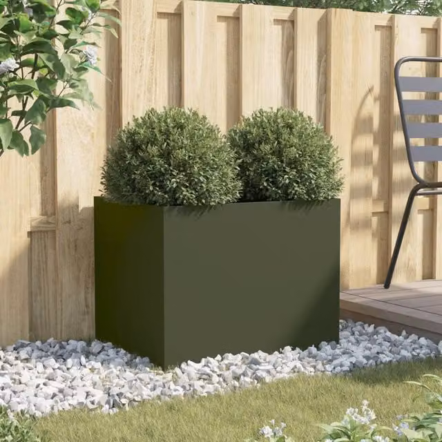 Berkfield Home Steel Planter Tub, Green, W: 62 cm, D: 47 cm, H: 46 cm – 1