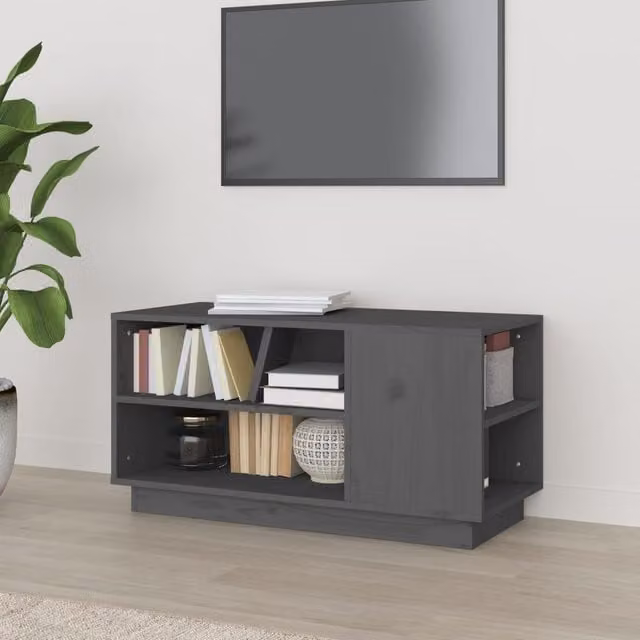Berkfield Home Grey Solid Wood Pine TV Cabinet W/D/H: 80 x 35 x 40.5 cm