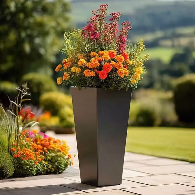 Access Garden Products Matte Grey Galvanised Steel Tall Flared Tapered Square Planter, Height: 90 cm – 1