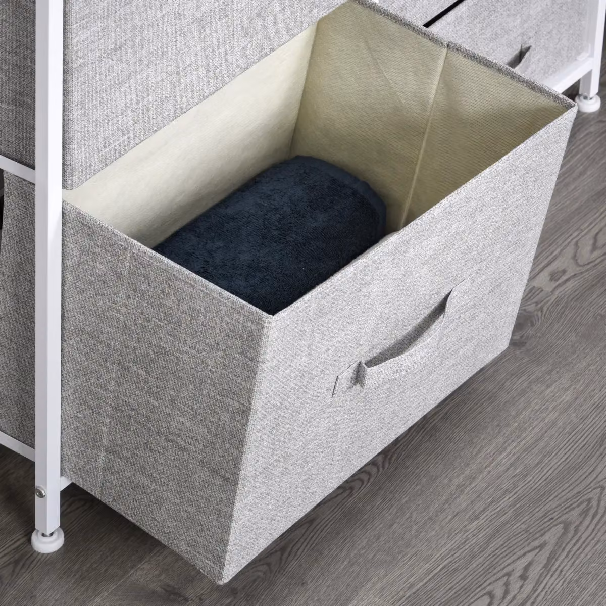 HOMCOM 5 Drawer Fabric Chest of Drawers with Open Shelf in Grey – 3
