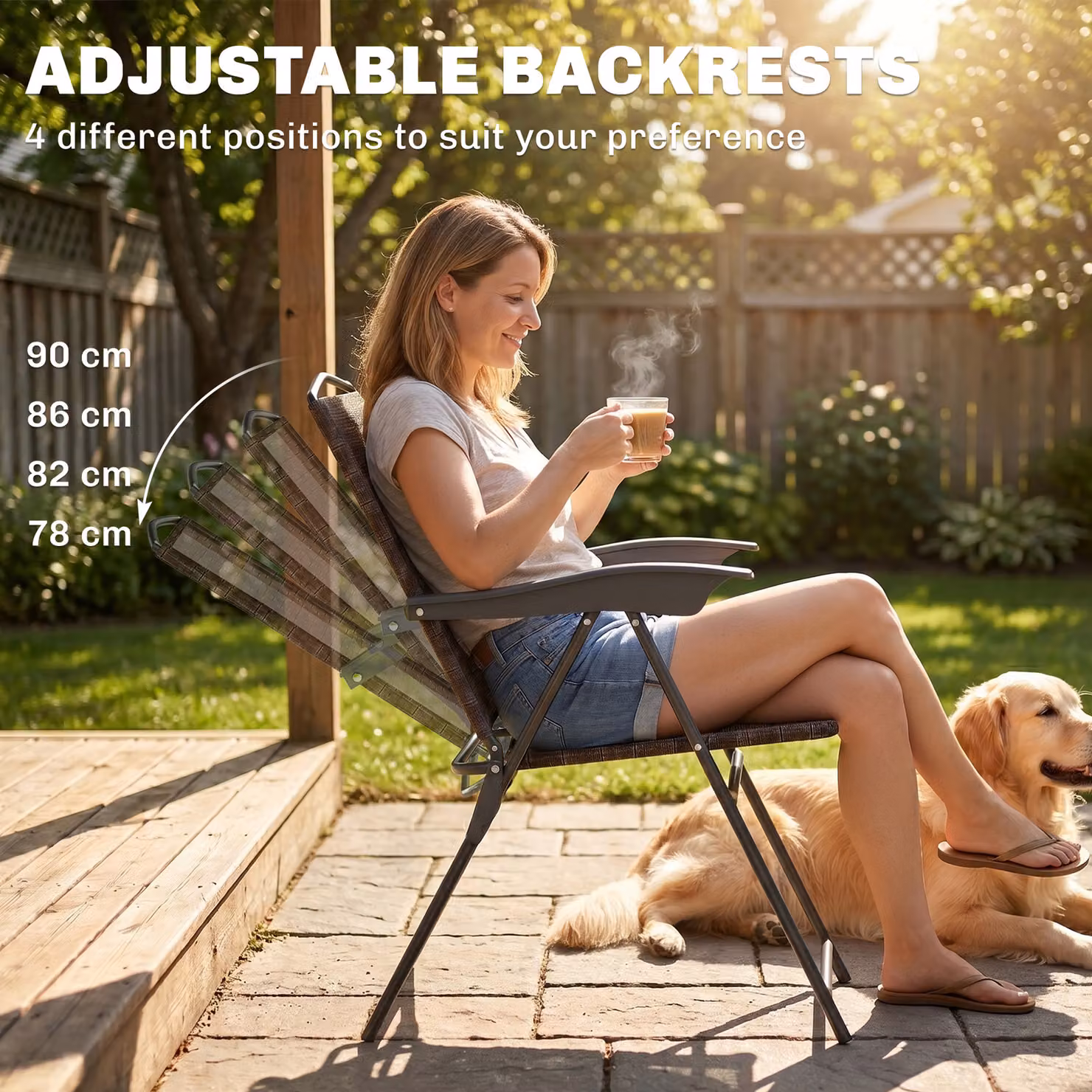 Outsunny 3 Piece Garden Bistro Set with Round Tempered Glass Table and 2 Folding Chairs in Brown – 4
