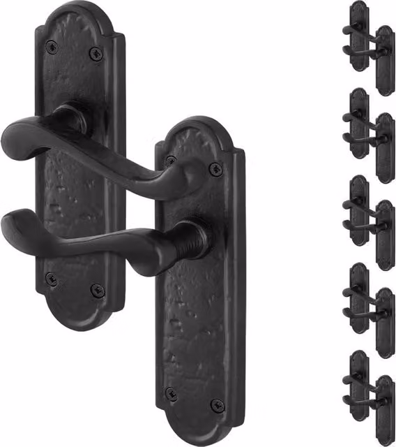 AFIT Black Antique Cast Iron Door Handles with Long Backplate Latch Set, 6 Pairs, W: 100 mm