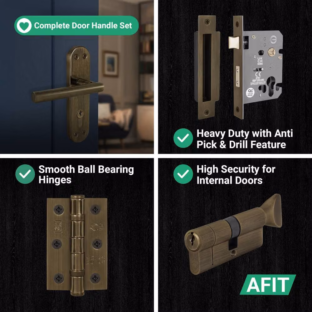 AFIT T-Bar Antique Brass Euro Thumbturn Cylinder Lock Set and Hinges in Bronze, 150 x 150 mm – 4
