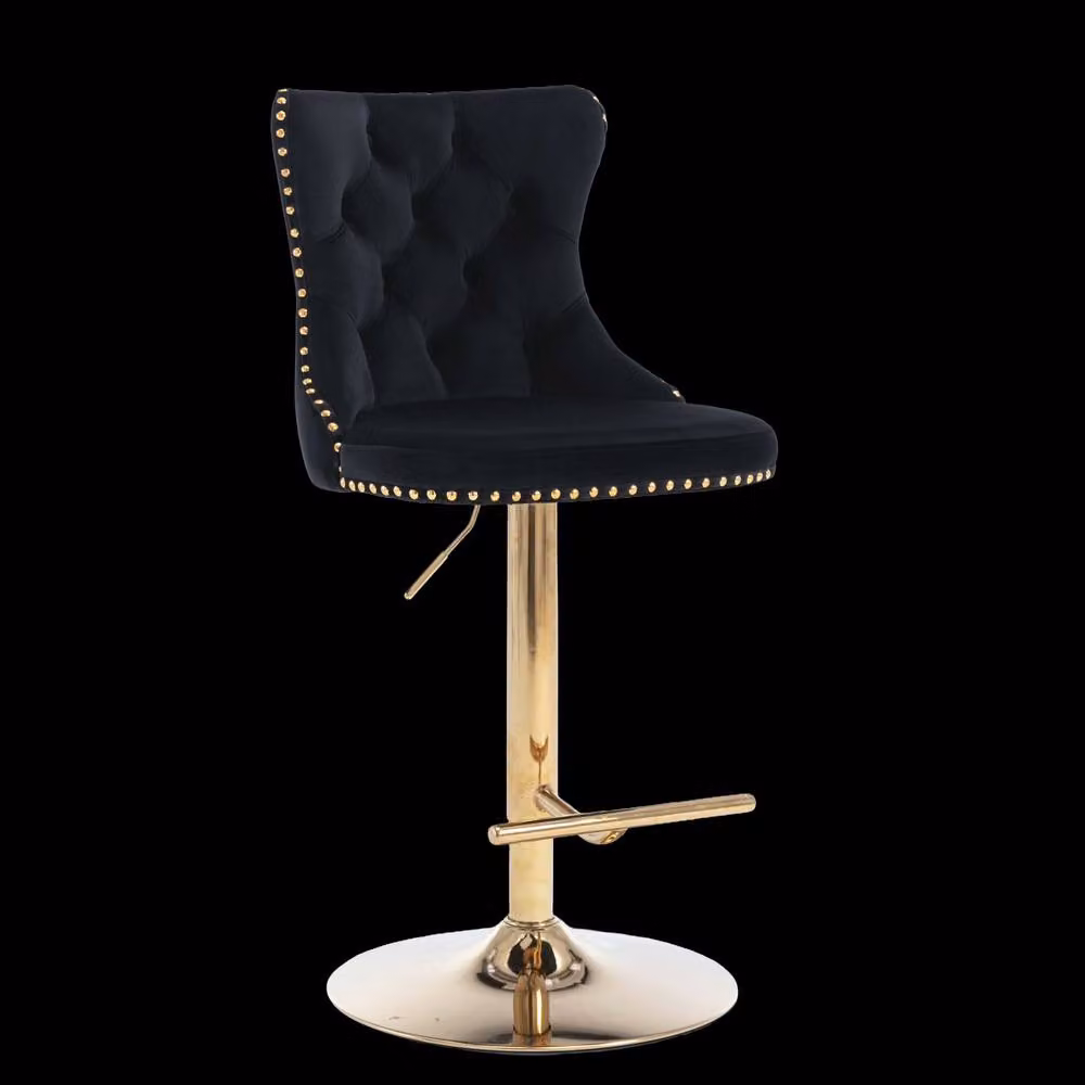 Modern Home Touch Set of 6 Luxury Black Velvet Swivel Bar Stools with Gold Metal Bases – 3