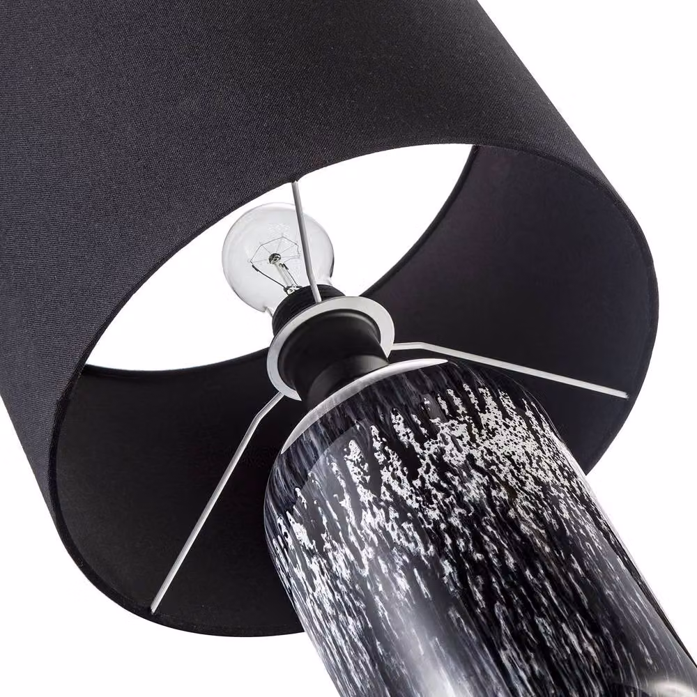 Happy Homewares Modern Marble Drip Snowflake Glass Table Lamp with Black Linen Shade – 3
