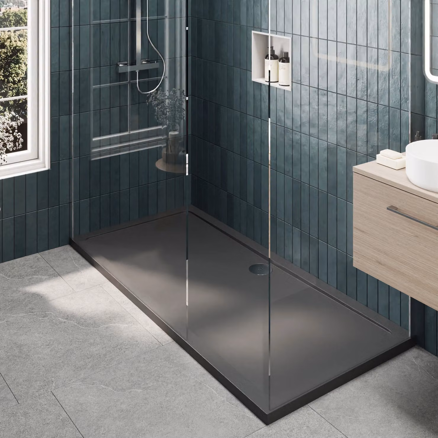 Balterley 8mm Glass Walk-In Wetroom Screen and Slate Grey Tray, W/D: 1700 x 800 mm, Silver and Grey – 2