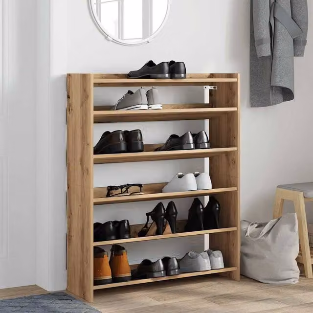 Berkfield Home Artisan Oak Shoe Rack in Brown, W/D/H: 80 x 25 x 100 cm
