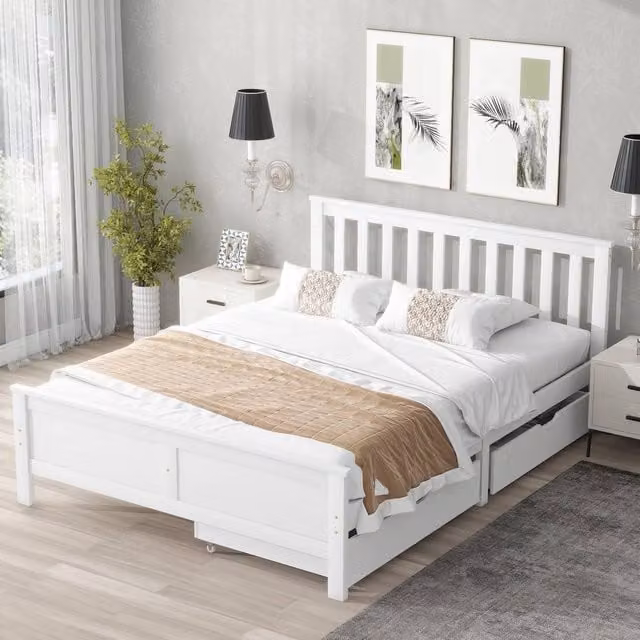 BTM Double Pine Storage Bed with Drawers in White, W/D/H: 140 x 200 cm – 1