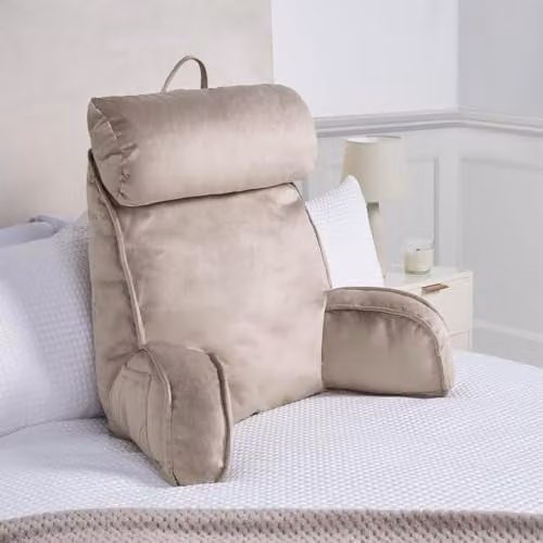 OHS Cuddle Cushion with Head Rest and Arms, Soft Contoured Reading Pillow for Adults and Kids in Mink – 1