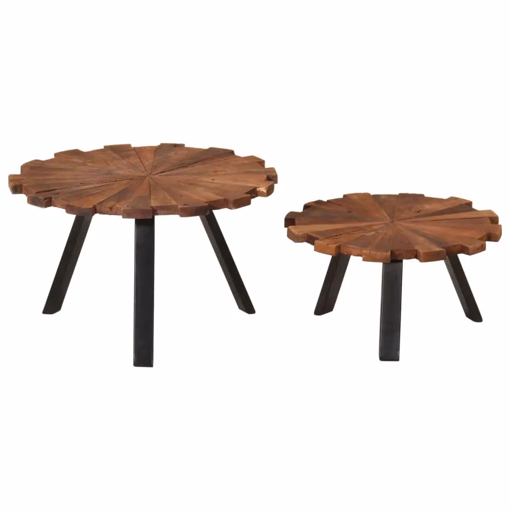 Berkfield Home Set of 2 Industrial Round Nesting Coffee Tables in Brown Reclaimed Wood and Iron – 2