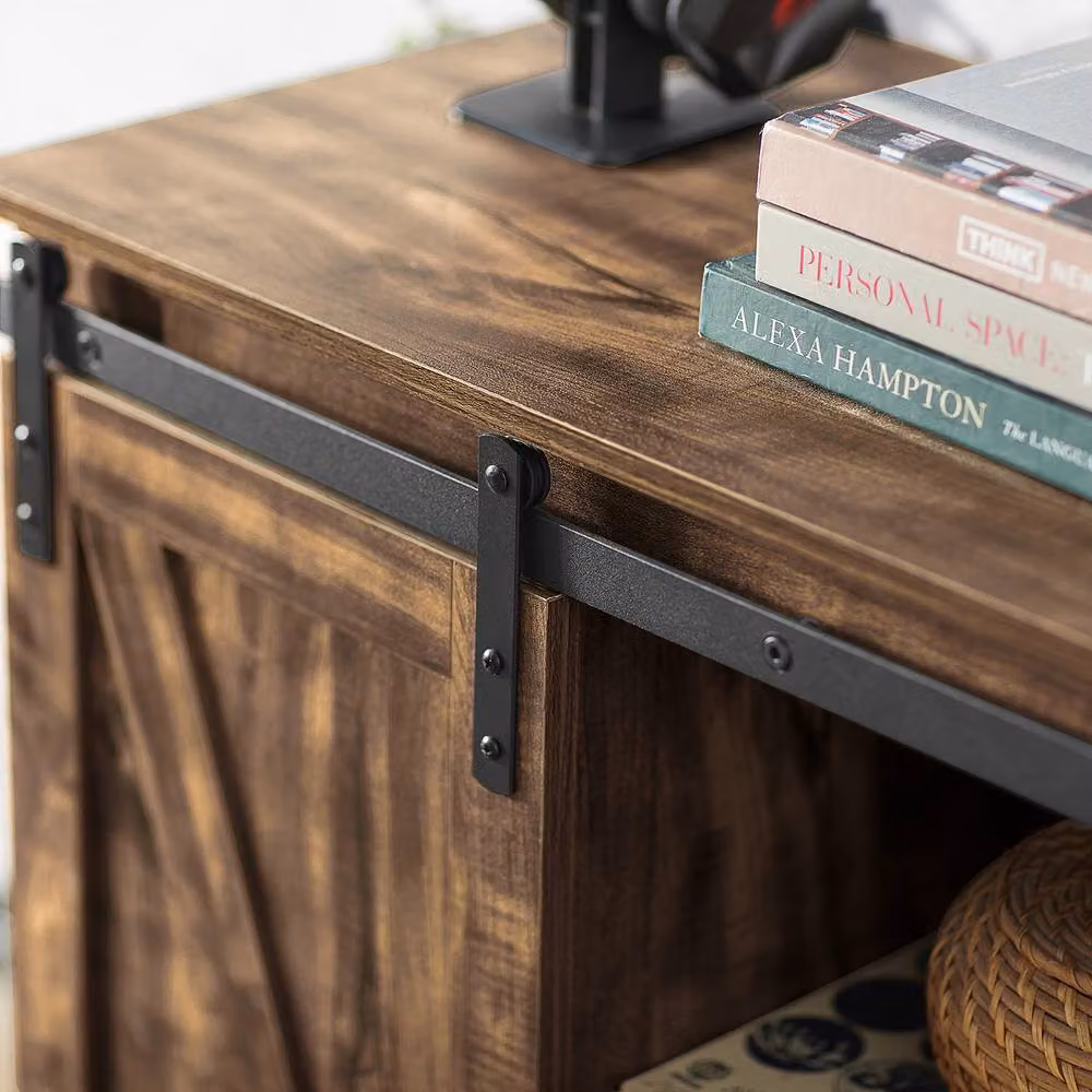 SoBuy Multifunctional Rustic Credenza with Sliding Barn Doors in Brown, W/D/H: 120 x 70 x 70 cm – 6