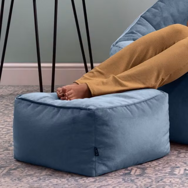 icon Amara Velvet Footstool - Mineral Blue