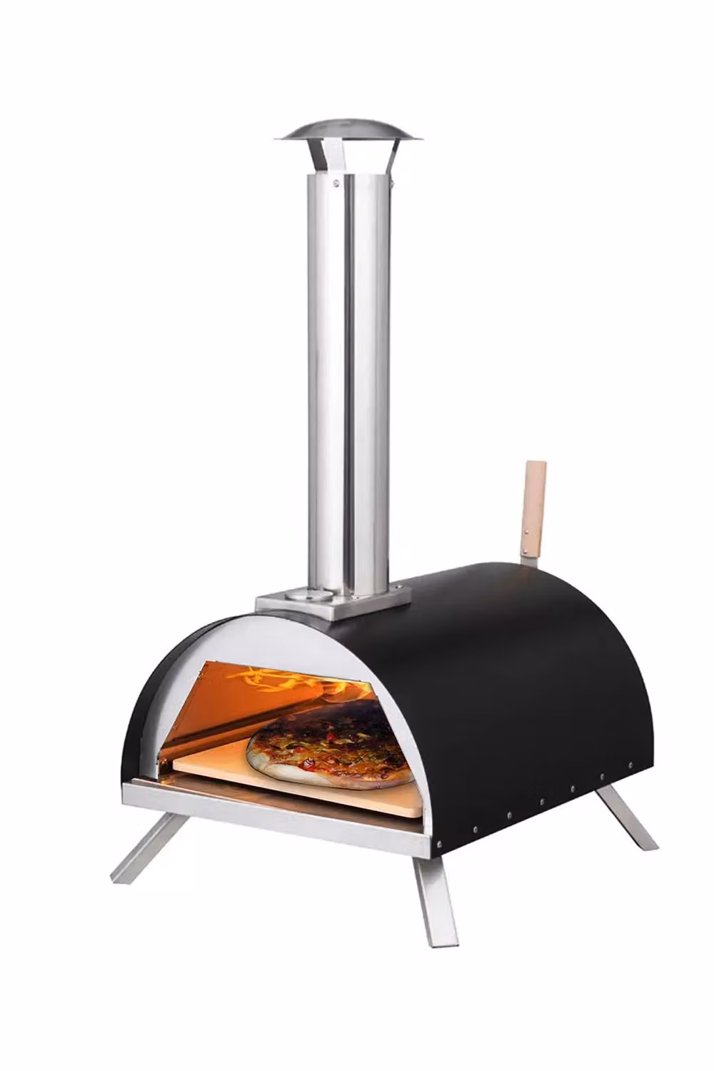 Haven Gas and Wood Fuel Pizza Oven with Pizza Paddle and Thermometer in Black and Silver – 2
