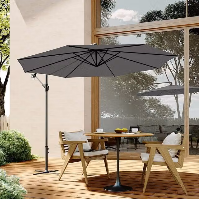 Livingandhome Outdoor Garden Sunshade Parasol with Metal Cross Base in Grey