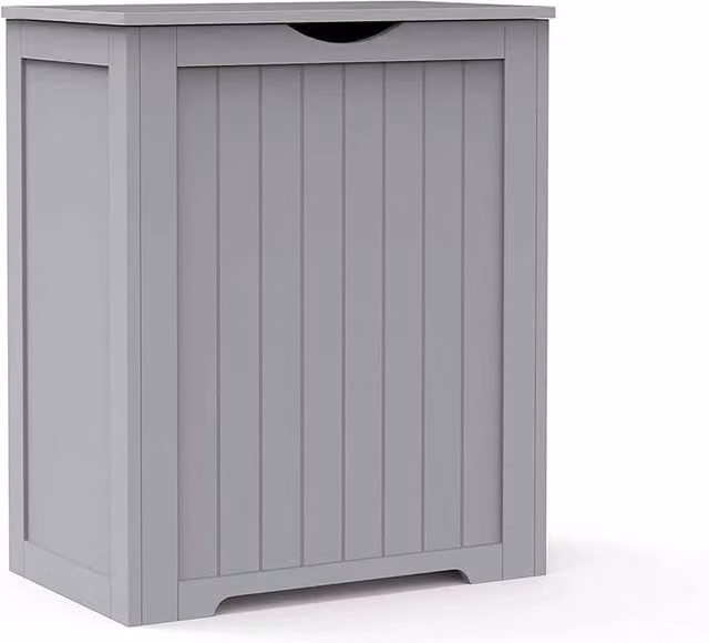 KORVIXA Grey Wooden Laundry Hamper Cabinet with Lid, W: 60 cm, H: 65 cm