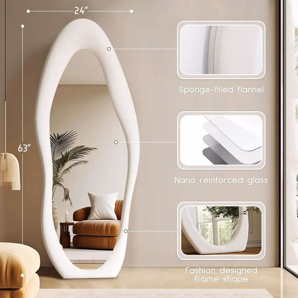 PAWNORA Modern Wavy Full-length Leaning Mirror in White – 3