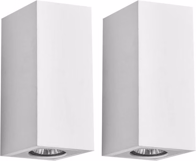 First Choice Lighting Kube Set of 2 White Plaster GU10 Dimmable Wall Lights – 1