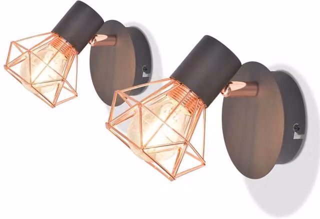 Berkfield Home Industrial Metal Wall Lamps in Copper with 2 x 8 W Warm White LED Filament Bulbs