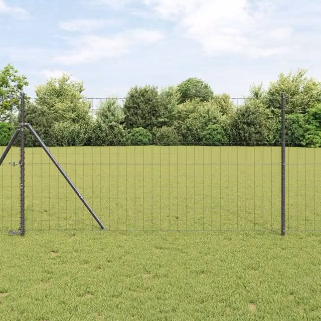 Berkfield Home Euro Fence Grey PVC-Coated Steel Rectangular Fencing, W: 1 m, L: 25 m