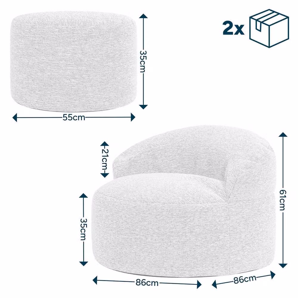 ICON Orb Accent Chair and Milano Round Footstool in Sand Fabric – 2