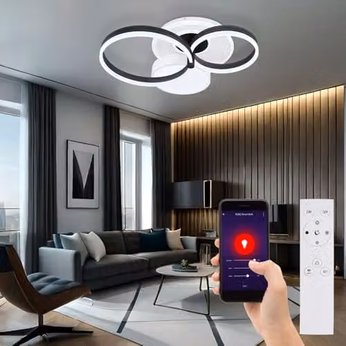 Globo Lighting Netlighting Smart LED Ceiling Light with Remote Control and App Control, Black or White, W/D/H: 69 x 59 x 16 cm – 2
