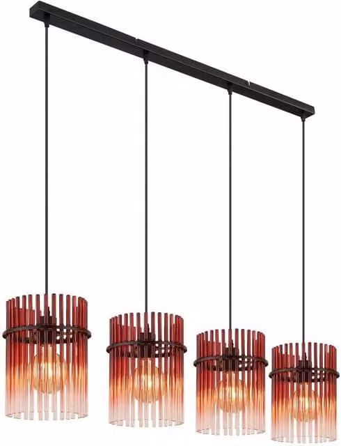Netlighting Gorley Bar Pendant Light in Matt Black with Multicolour Glass Shades, 4x E27 – 1