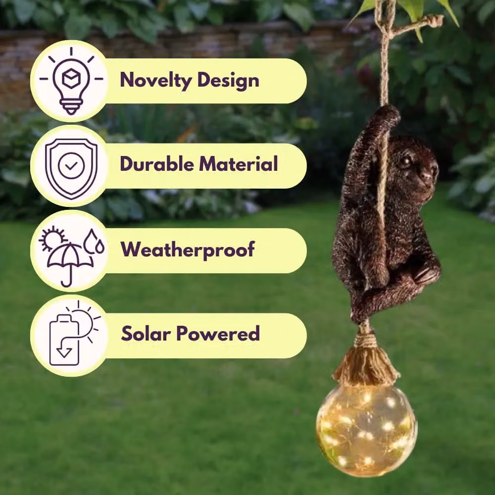 Marco Paul Bronze Resin Hanging Solar Powered Sloth, Height: 34 cm – 5