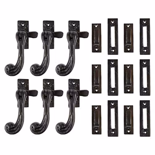 Hammer and Tongs Rustic Window Fastener, Left Handed, Matt Black Iron, Pack of 6, W: 45 mm, H: 110 mm