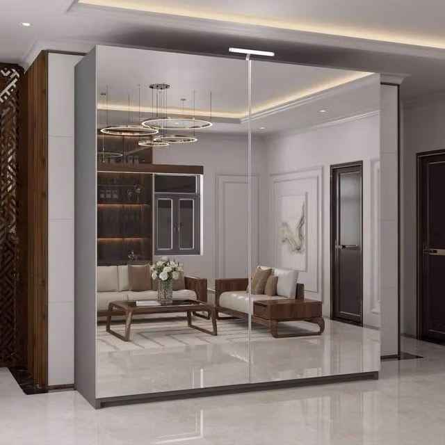 MN Furniture Modern Double Mirror Sliding Wardrobe with Integrated LED Lighting, Grey, W: 200 cm, H: 217 cm – 1