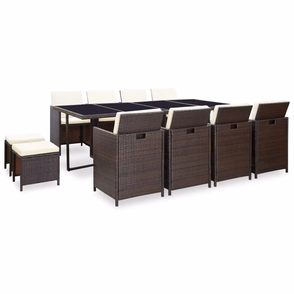 Berkfield Home 13 Piece Brown Poly Rattan Outdoor Dining Set with Cushions – 2