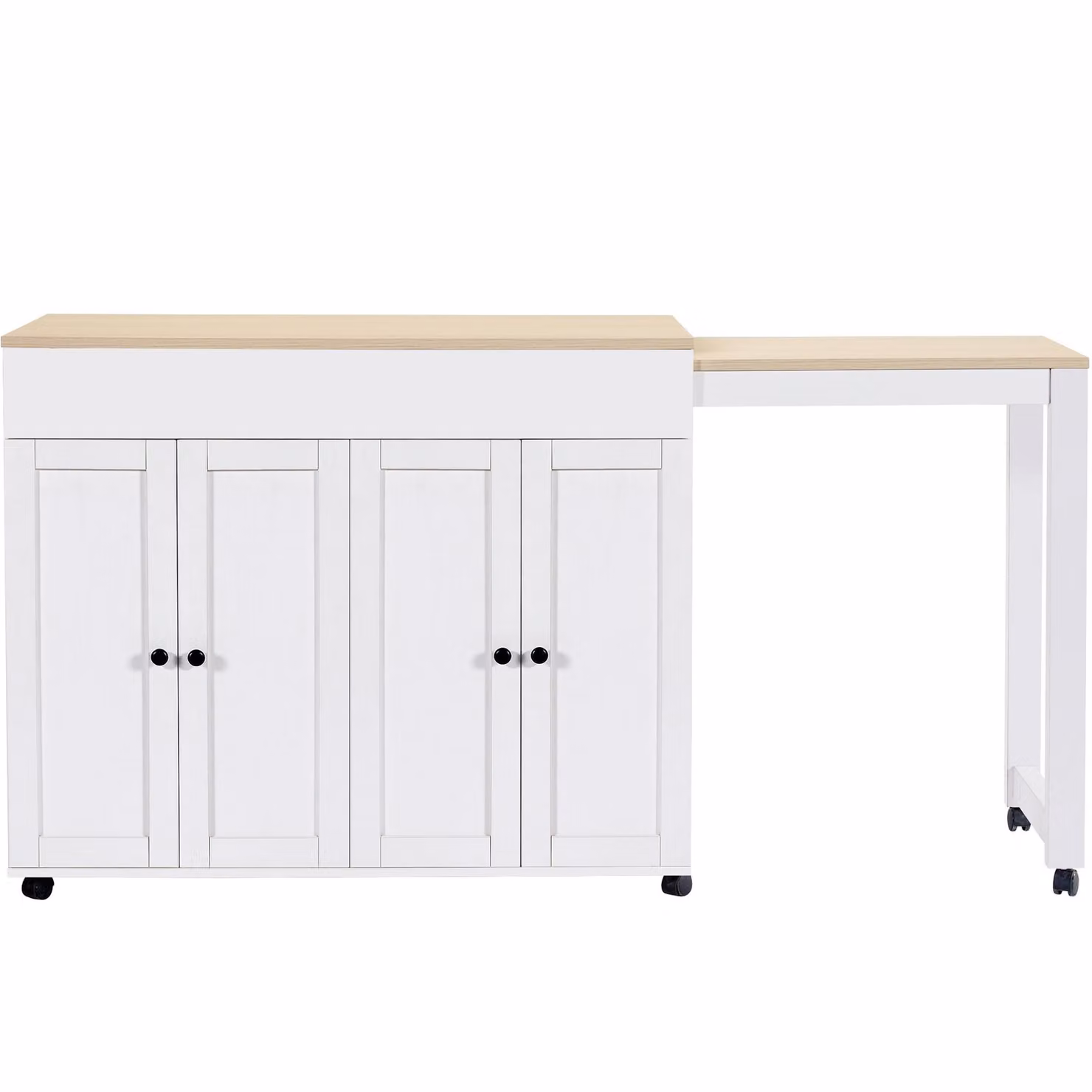 Aosom UK Modern Extendable Bar Table with 6 Adjustable Shelves and Storage Cabinet, White, W/D/H: 118-180 x 50 x 94 cm – 2