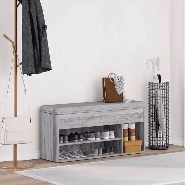 Berkfield Home Grey Sonoma Shoe Bench and Hallway Shoe Rack, W/D/H: 102 x 30.5 x 45 cm