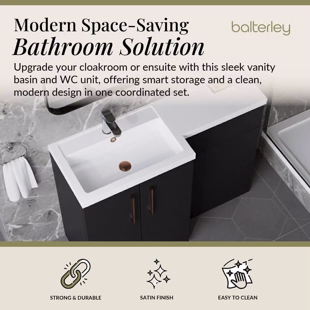 Balterley Modern Left-Hand Vanity and WC Unit Combination in Matt Dark Grey, W: 110 cm, H: 84 cm – 2