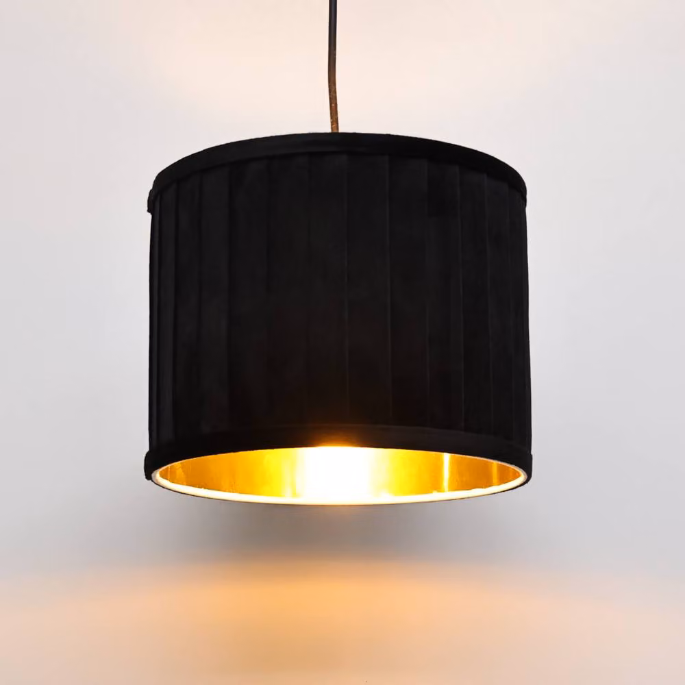 First Choice Lighting Sundance Black Velvet Pleated Round Lamp Shade with Gold Inner, Diameter: 25 cm – 3
