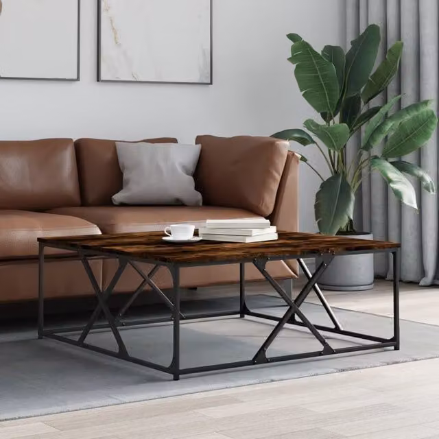 Berkfield Home Smoked Oak Coffee Table in Brown, W/D/H: 100 x 100 x 40 cm – 1