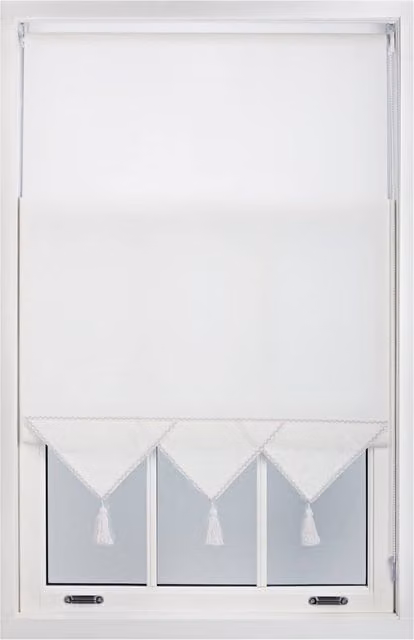 Furnished Triangle Peak Semi-Transparent Window Roller Blind in White, Width: 110 cm, Drop: 165 cm