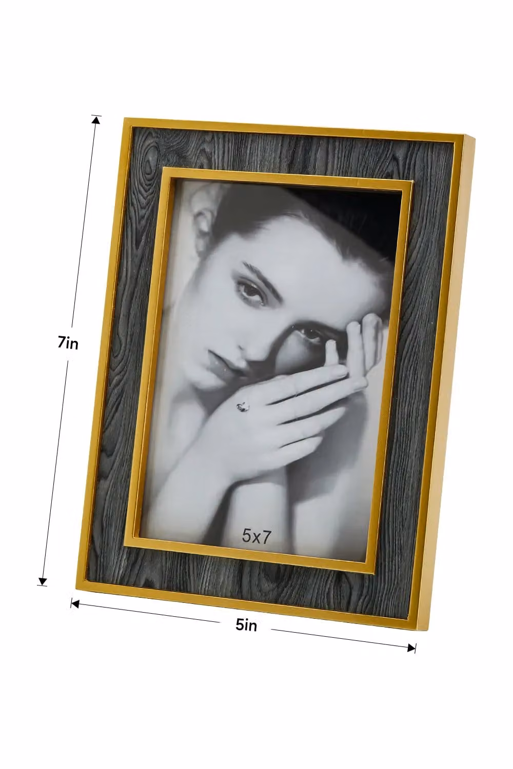 Living and Home Rectangular Wood and Metal Tabletop Photo Frame in Grey and Gold, 5x7 in – 2