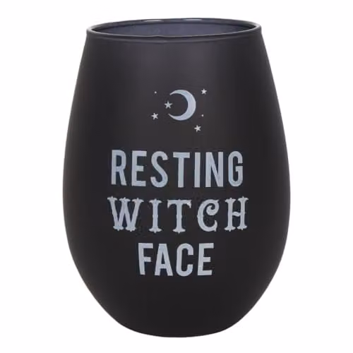 KDMD Resting Witch Face Stemless Wine Glass in Black and Transparent