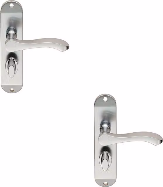 Loops 2x Pair Scroll Lever Bathroom Door Handles with Backplate in Brushed Satin Chrome, W: 180 mm, H: 40 mm