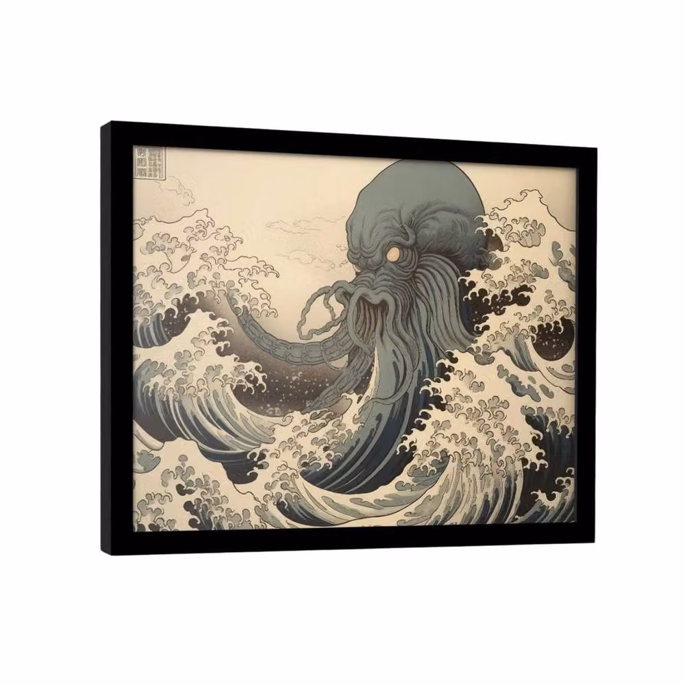 Wave Collection Cthulhu Wave Framed Paper Poster in Beige and Multicolour – 2