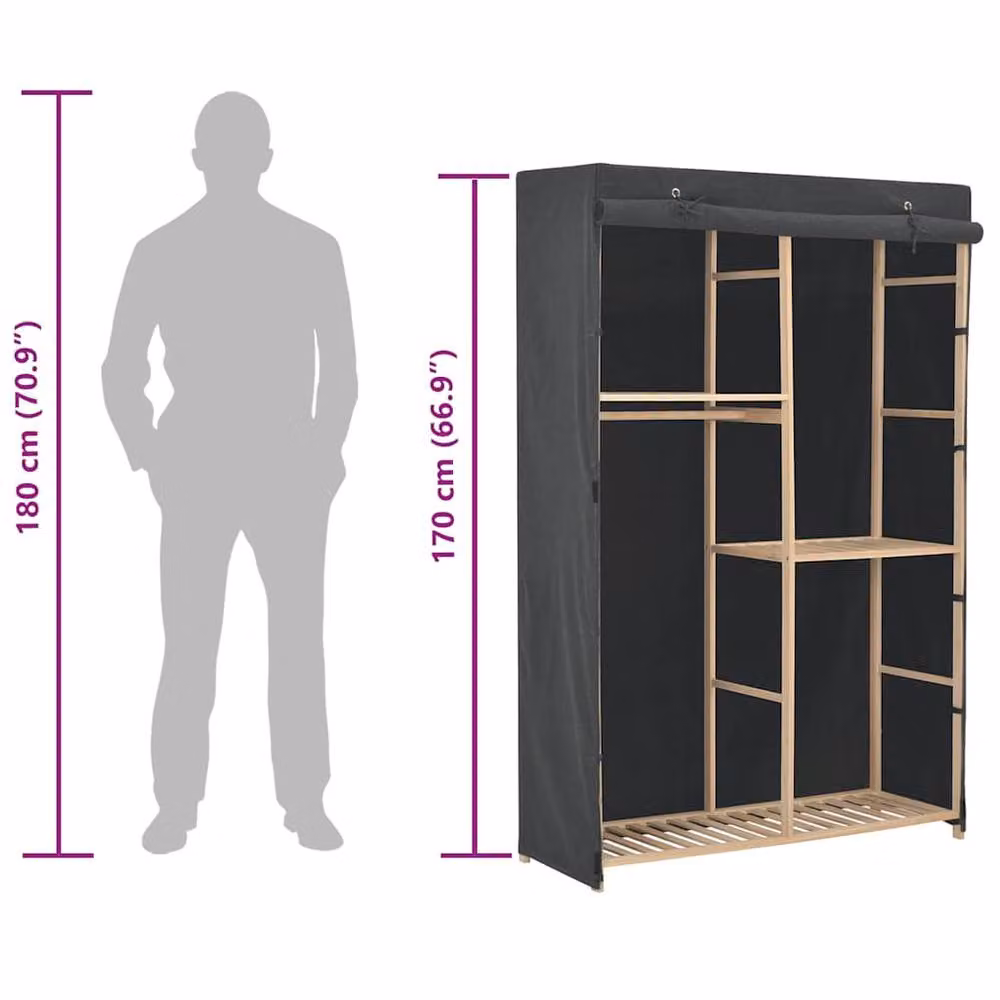 Berkfield Home 3-Tier Decorative Wardrobe in Grey Fabric and Wood, W/D/H: 110 x 40 x 170 cm – 4