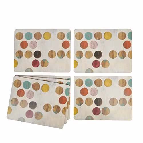Creative Tops Retro Dotted Placemats Set of 6, Multicolour and Cream, Cork-Backed, W/D/H: 30.0 x 30.0 x 0.25 cm