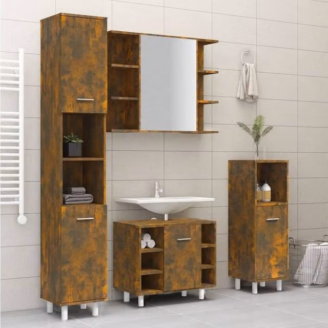 Berkfield Home Spacious Bathroom Cabinet in Smoked Oak Brown, W/D/H: 30 x 30 x 179 cm – 1