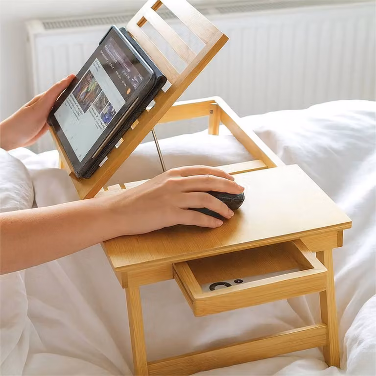 EONLION Adjustable Bamboo Portable Laptop Bed Table in Brown, 100 cm