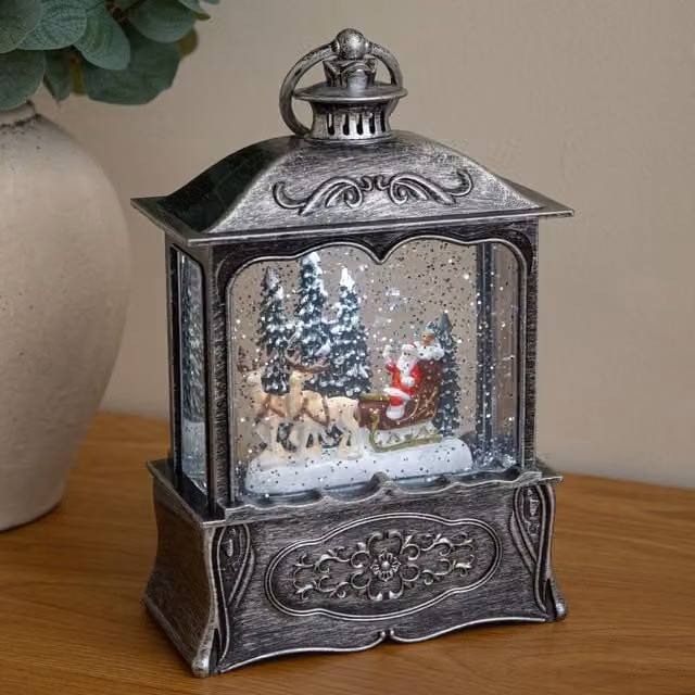 Samuel Alexander Silver Santa Sleigh Christmas Water Spinner Lantern with White LEDs, Height: 22 cm – 1