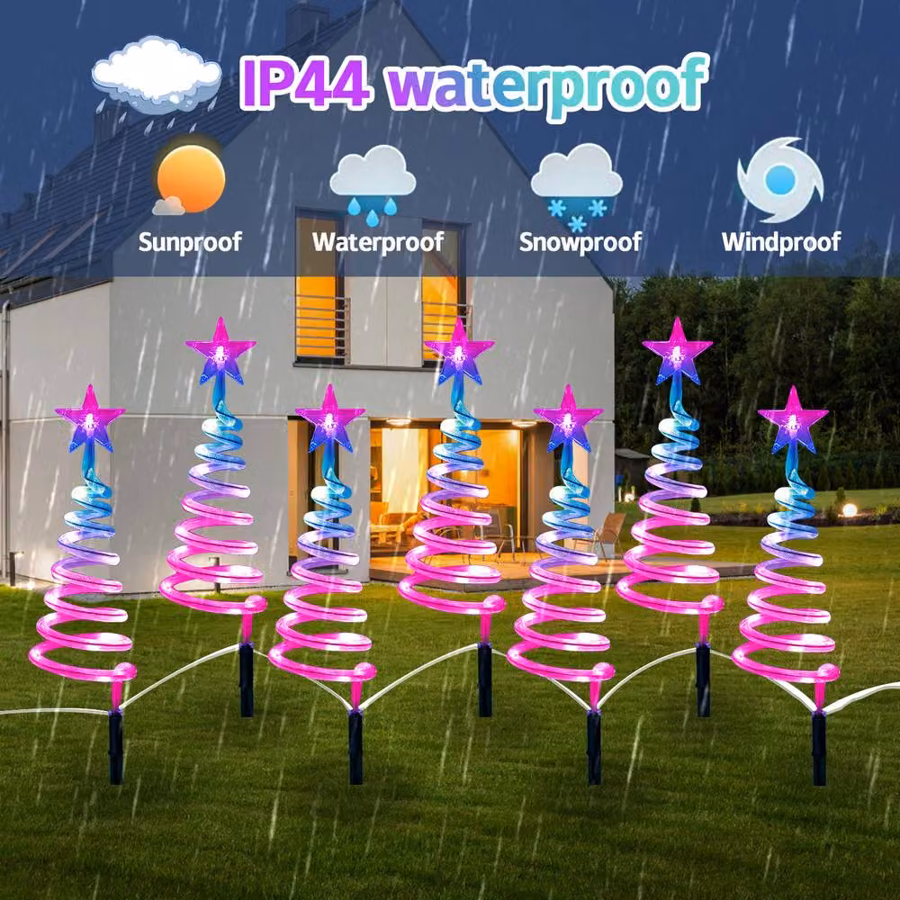 Bright Zeal 8-Pack Smart Spiral Tree Pathway Lights, 1.6ft RGB Outdoor in White and Multicolour – 4