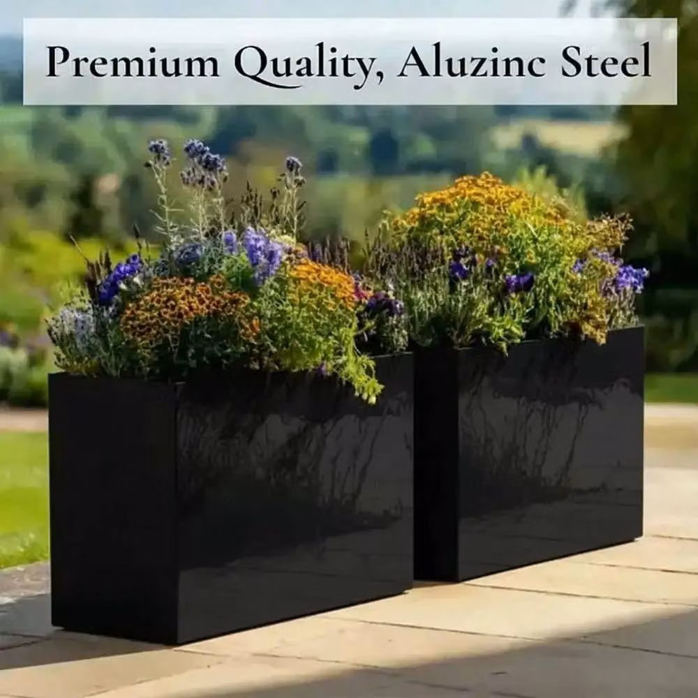 Access Garden Products Galvanised Steel Trough Planter, Black, W: 80 cm, H: 60 cm, D: 25 cm – 2