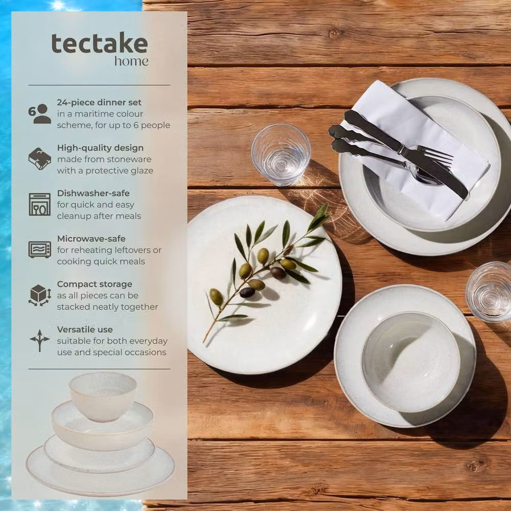 tectake Mare Dinner Set for 6 People in Light Sand Glazed Stoneware – 2