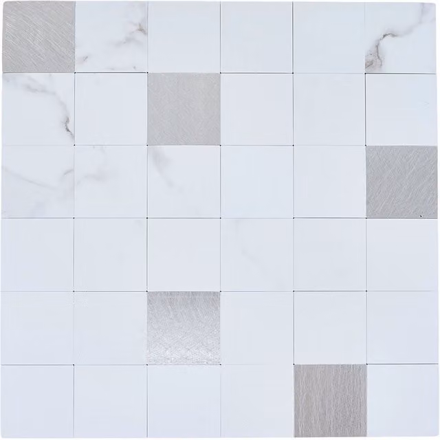 Livingandhome Set of 10 Self-Adhesive Gloss SPC Wall Tile Stickers in White and Silver